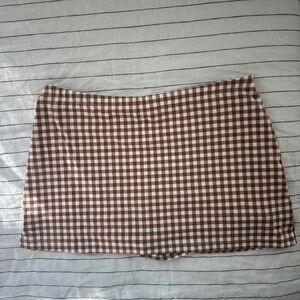 UO Brown and White Gingham Skort